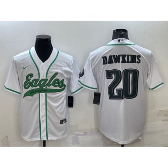Men's Philadelphia Eagles 20 Brian Dawkins White With Patch Cool Base Stitched Baseball Jersey