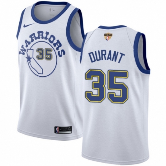 Youth Nike Golden State Warriors 35 Kevin Durant Authentic White Hardwood Classics 2018 NBA Finals Bound NBA Jersey