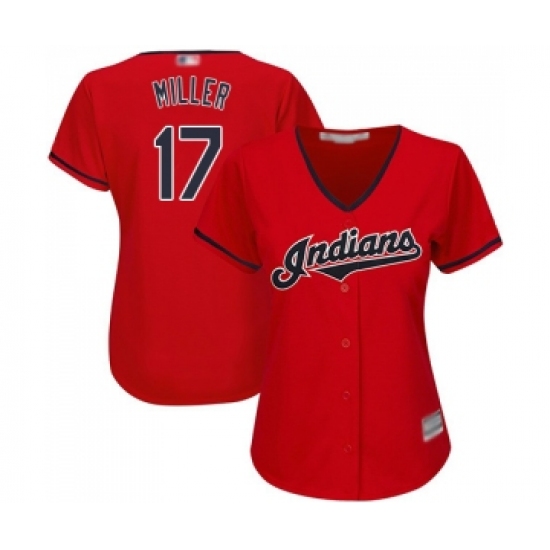 Women's Cleveland Indians 17 Brad Miller Replica Scarlet Alternate 2 Cool Base Baseball Jersey