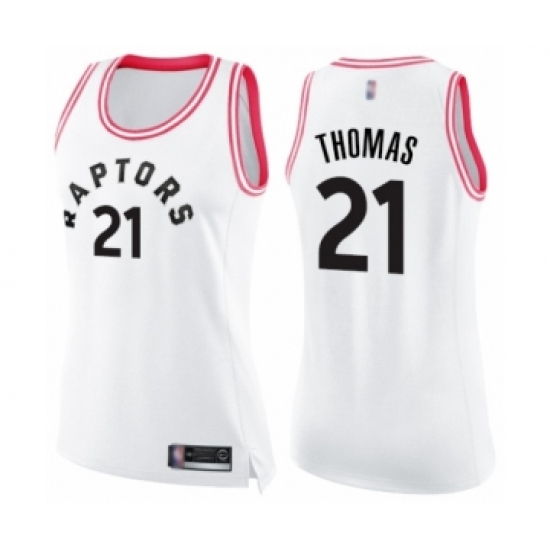 Women's Toronto Raptors 21 Matt Thomas Swingman White Pink Fashion Basketball Jersey