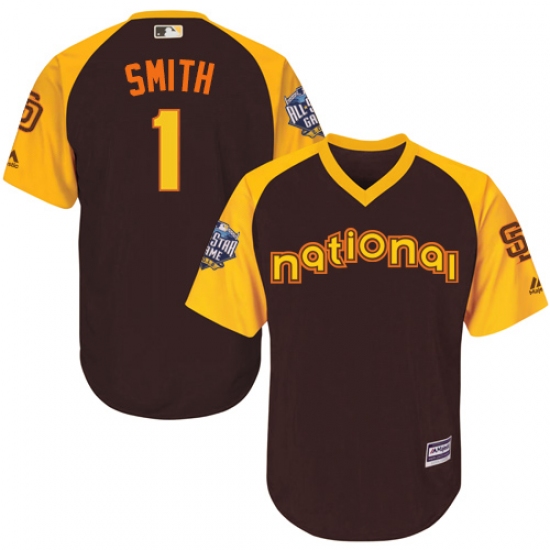 Youth Majestic San Diego Padres 1 Ozzie Smith Authentic Brown 2016 All-Star National League BP Cool Base Cool Base MLB Jersey