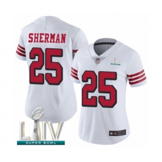 Women's San Francisco 49ers 25 Richard Sherman Limited White Rush Vapor Untouchable Super Bowl LIV Bound Football Jersey