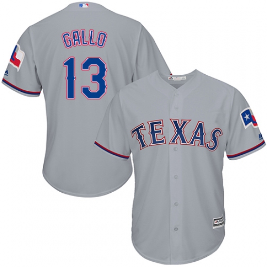 Men's Majestic Texas Rangers 13 Joey Gallo Replica Grey Road Cool Base MLB Jersey