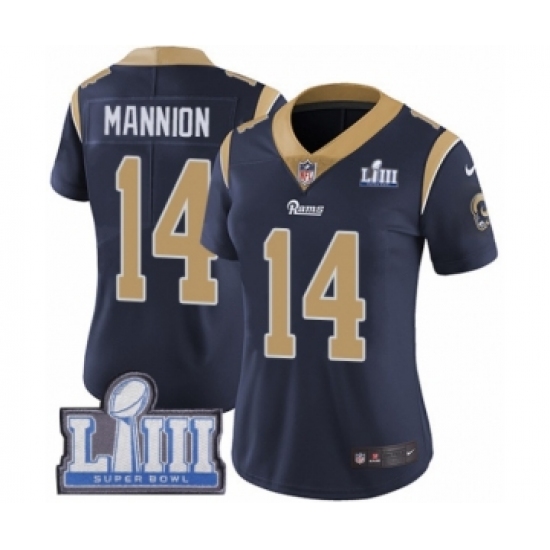 Women's Nike Los Angeles Rams 14 Sean Mannion Navy Blue Team Color Vapor Untouchable Limited Player Super Bowl LIII Bound NFL Jersey