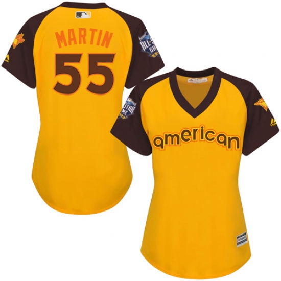 Women's Majestic Toronto Blue Jays 55 Russell Martin Authentic Yellow 2016 All-Star American League BP Cool Base MLB Jersey