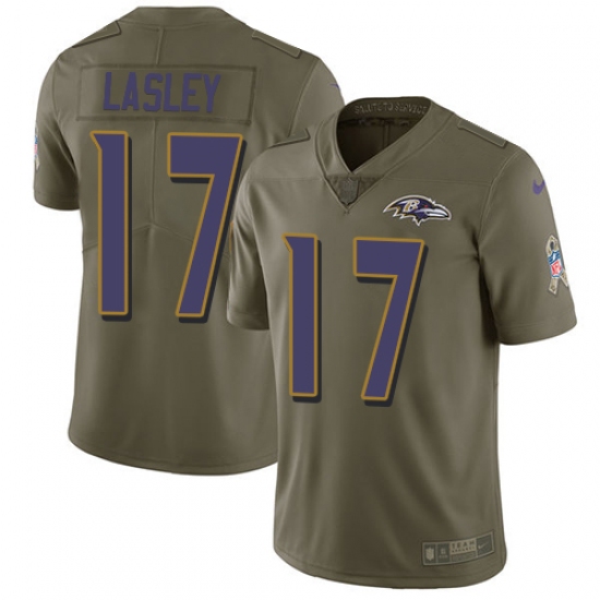 Youth Nike Baltimore Ravens 17 Jordan Lasley Limited Olive 2017 Salute to Service NFL Jersey