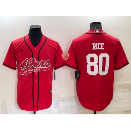 Men's San Francisco 49ers 80 Jerry Rice Red Stitched Cool Base Nike Baseball Jersey