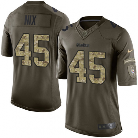 Youth Nike Pittsburgh Steelers 45 Roosevelt Nix Elite Green Salute to Service NFL Jersey