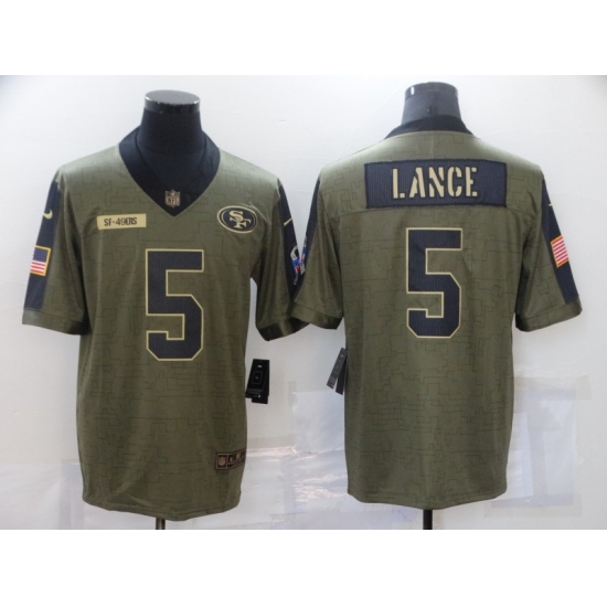 Men's San Francisco 49ers 5 Trey Lance Nike Olive 2021 Salute To Service Limited Player Jersey