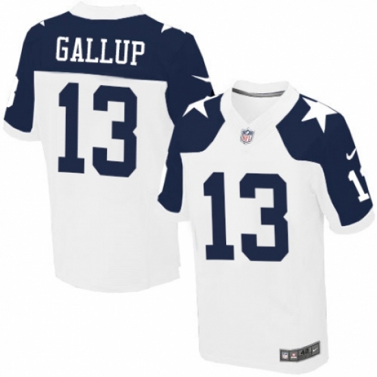 Men's Nike Dallas Cowboys 13 Michael Gallup Elite White Throwback Alternate NFL Jersey