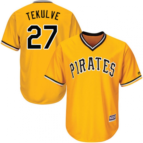 Men's Majestic Pittsburgh Pirates 27 Kent Tekulve Replica Gold Alternate Cool Base MLB Jersey