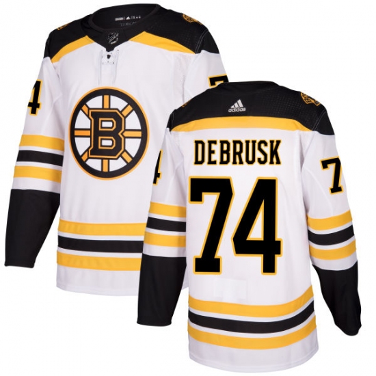 Men's Adidas Boston Bruins 74 Jake DeBrusk Authentic White Away NHL Jersey