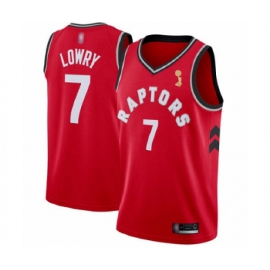 Men's Toronto Raptors 7 Kyle Lowry Swingman Red 2019 Basketball Finals Champions Jersey - Icon Edition