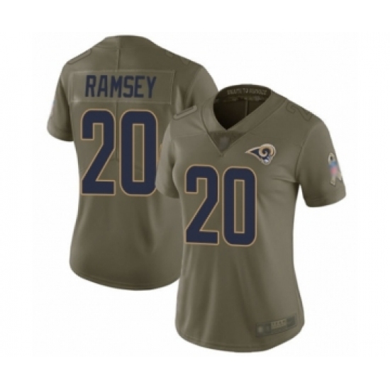 Women's Los Angeles Rams 20 Jalen Ramsey Limited Olive 2017 Salute to Service Football Jersey