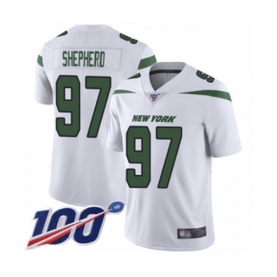 Men's New York Jets 97 Nathan Shepherd White Vapor Untouchable Limited Player 100th Season Football Jersey