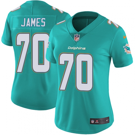 Women's Nike Miami Dolphins 70 Ja'Wuan James Aqua Green Team Color Vapor Untouchable Limited Player NFL Jersey