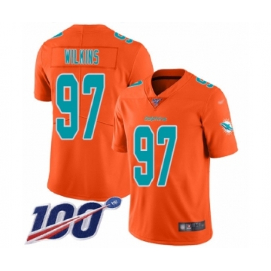 Men's Miami Dolphins 97 Christian Wilkins Limited Orange Inverted Legend 100th Season Football Jersey