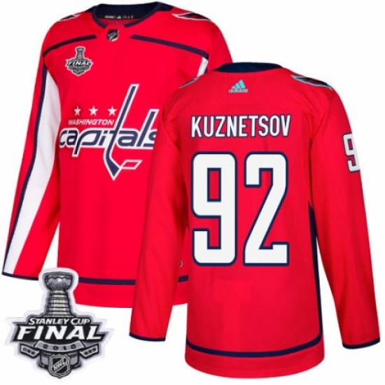 Youth Adidas Washington Capitals 92 Evgeny Kuznetsov Authentic Red Home 2018 Stanley Cup Final NHL Jersey