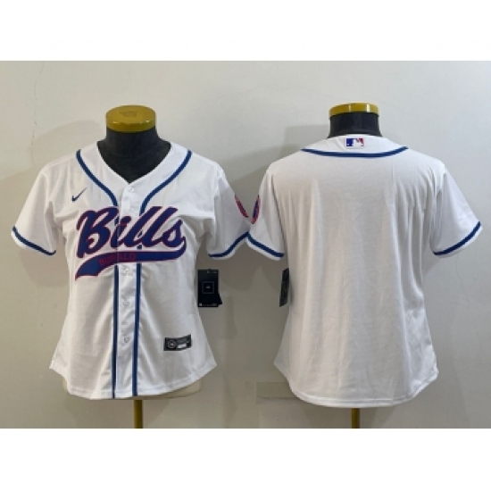 Women's Buffalo Bills Blank White With Patch Cool Base Stitched Baseball Jersey