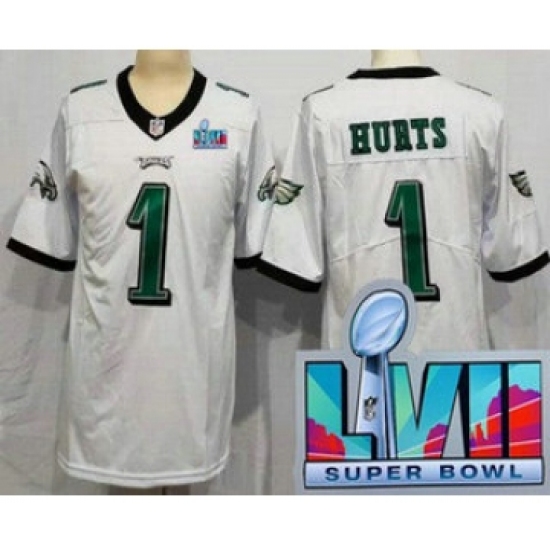 Women's Philadelphia Eagles 1 Jalen Hurts Limited White Super Bowl LVII Vapor Jersey