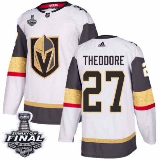 Men's Adidas Vegas Golden Knights 27 Shea Theodore Authentic White Away 2018 Stanley Cup Final NHL Jersey
