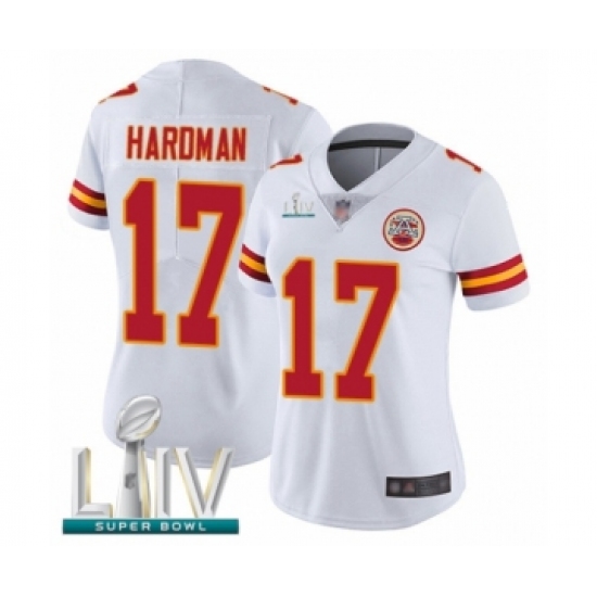 Women's Kansas City Chiefs 17 Mecole Hardman White Vapor Untouchable Limited Player Super Bowl LIV Bound Football Jersey