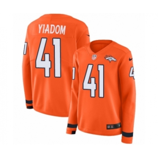Women's Nike Denver Broncos 41 Isaac Yiadom Limited Orange Therma Long Sleeve NFL Jersey