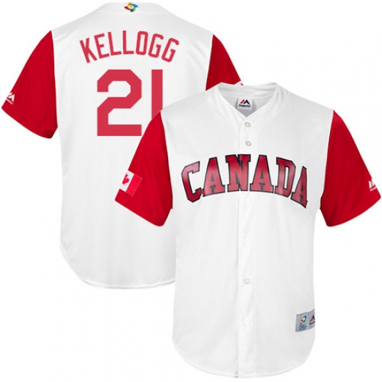 Men's Canada Baseball Majestic 21 Ryan Kellogg White 2017 World Baseball Classic Replica Team Jersey