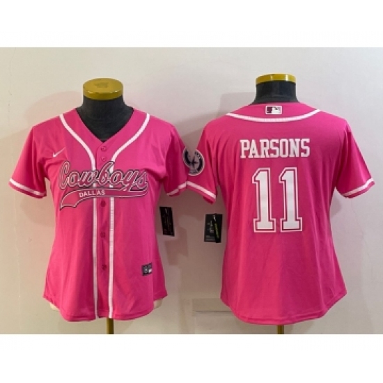 Women's Dallas Cowboys 11 Micah Parsons Pink With Patch Cool Base Stitched Baseball Jersey