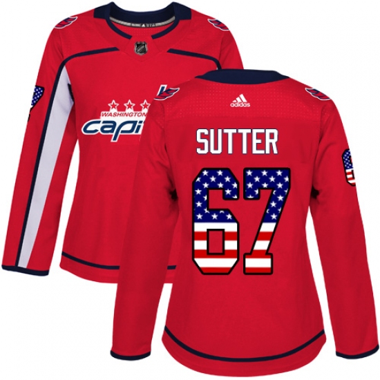Women's Adidas Washington Capitals 67 Riley Sutter Authentic Red USA Flag Fashion NHL Jersey