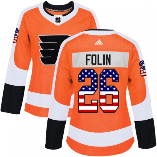Women's Adidas Philadelphia Flyers 26 Christian Folin Authentic Orange USA Flag Fashion NHL Jersey