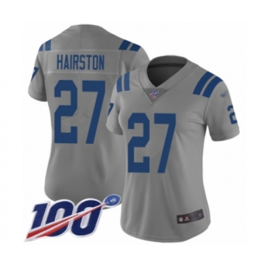 Women's Indianapolis Colts 27 Nate Hairston Limited Gray Inverted Legend 100th Season Football Jersey