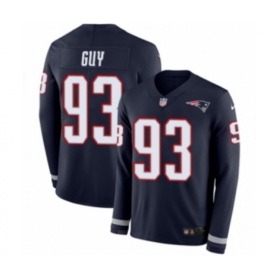 Men's Nike New England Patriots 93 Lawrence Guy Limited Navy Blue Therma Long Sleeve NFL Jersey