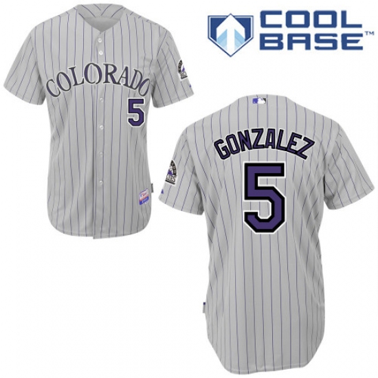 Men's Majestic Colorado Rockies 5 Carlos Gonzalez Authentic Grey(Blue Strip) Cool Base MLB Jersey