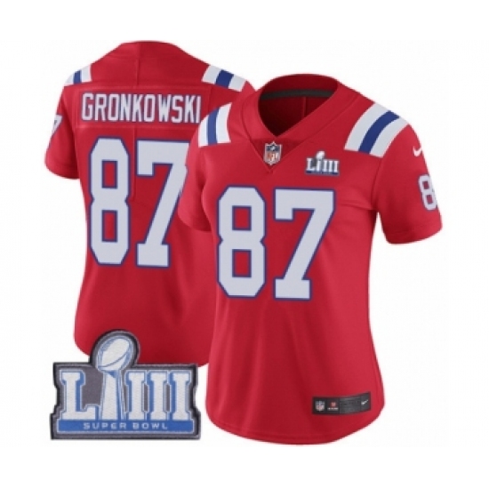 Women's Nike New England Patriots 87 Rob Gronkowski Red Alternate Vapor Untouchable Limited Player Super Bowl LIII Bound NFL Jersey