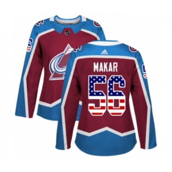 Women's Adidas Colorado Avalanche 56 Cale Makar Authentic Burgundy Red USA Flag Fashion NHL Jersey
