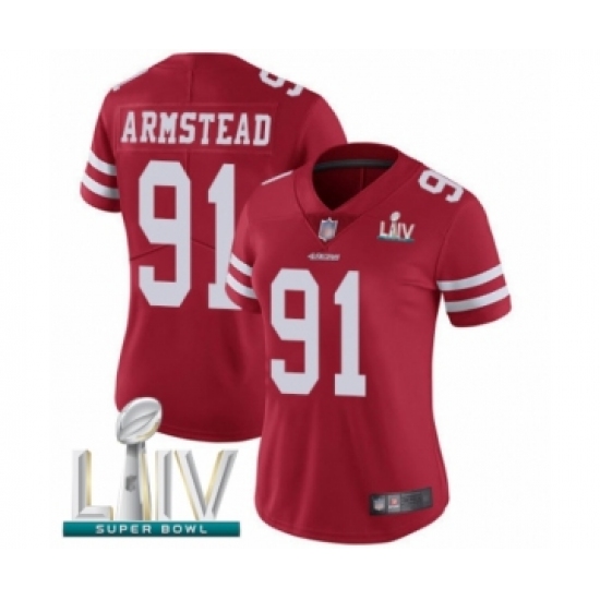 Women's San Francisco 49ers 91 Arik Armstead Red Team Color Vapor Untouchable Limited Player Super Bowl LIV Bound Football Jersey