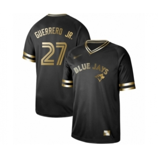 Men's Toronto Blue Jays 27 Vladimir Guerrero Jr. Authentic Black Gold Fashion Baseball Jersey
