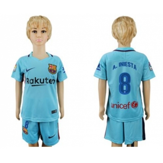 Barcelona 8 A.Iniesta Away Kid Soccer Club Jersey