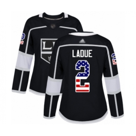 Women's Los Angeles Kings 2 Paul LaDue Authentic Black USA Flag Fashion Hockey Jersey