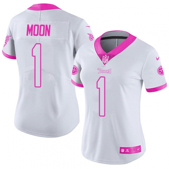 Women's Nike Tennessee Titans 1 Warren Moon Limited White/Pink Rush Fashion NFL Jersey