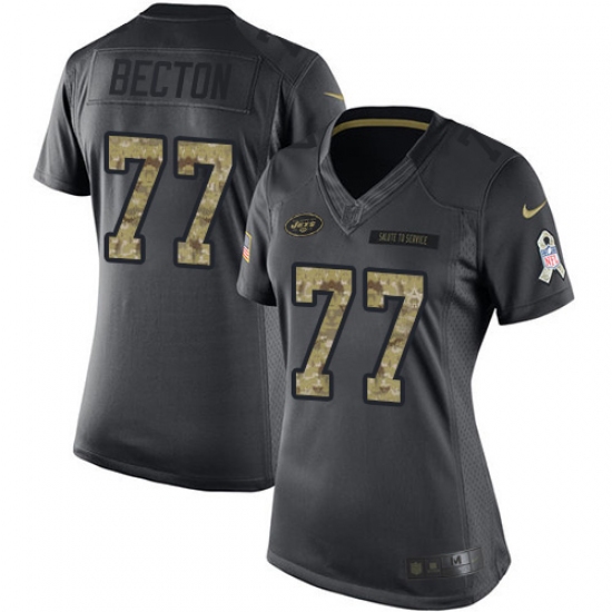 Women's New York Jets 77 Mekhi Becton Black Stitched Limited 2016 Salute to Service Jersey
