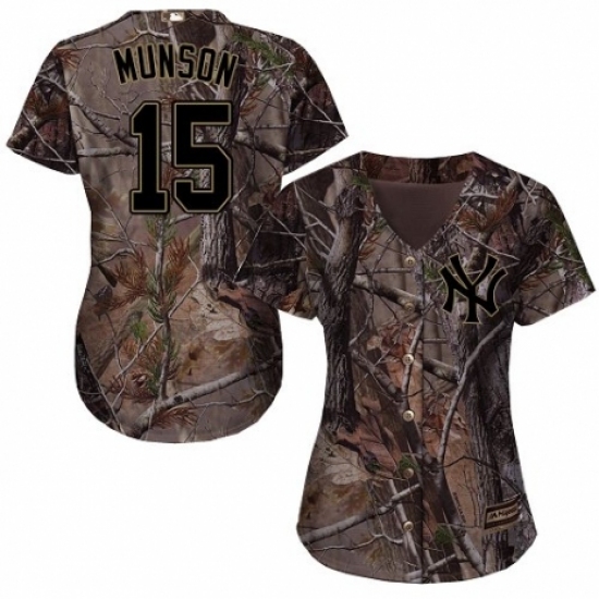 Women's Majestic New York Yankees 15 Thurman Munson Authentic Camo Realtree Collection Flex Base MLB Jersey