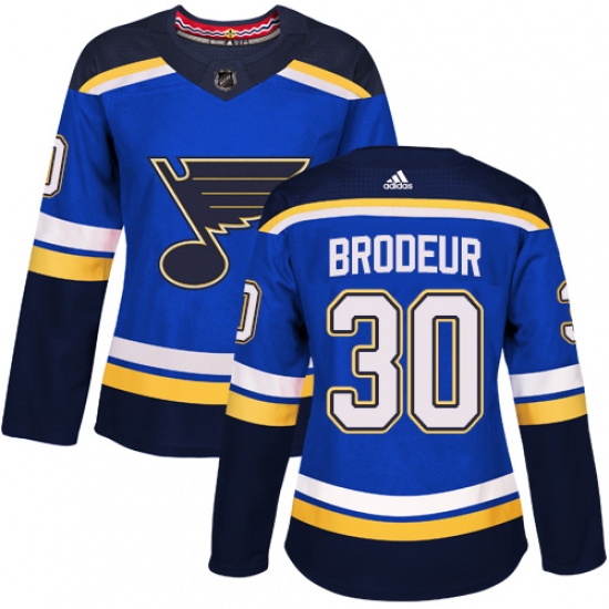 Women's Adidas St. Louis Blues 30 Martin Brodeur Authentic Royal Blue Home NHL Jersey
