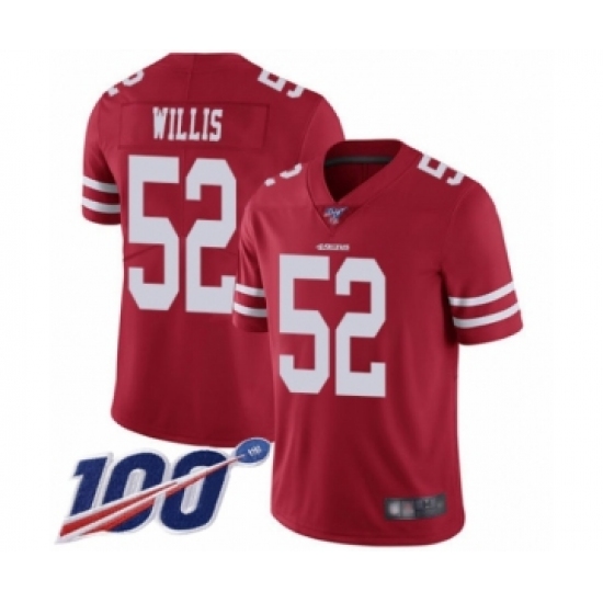 Men's San Francisco 49ers 52 Patrick Willis Red Team Color Vapor Untouchable Limited Player 100th Season Football Jersey