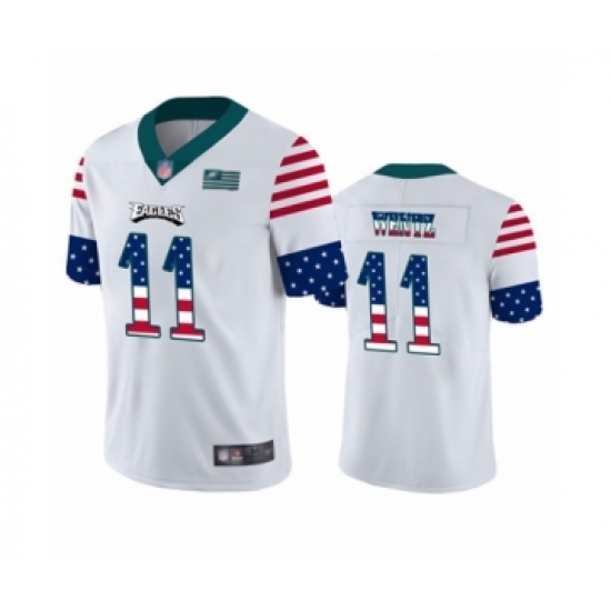 Men's Philadelphia Eagles 11 Carson Wentz White Independence Day Limited Player Football Jersey