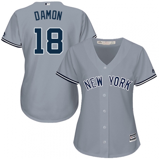 Women's Majestic New York Yankees 18 Johnny Damon Replica Grey Road MLB Jersey