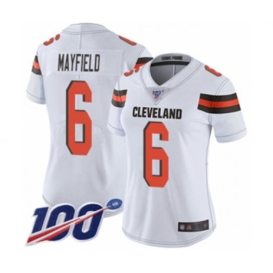 Women's Cleveland Browns 6 Baker Mayfield White 100th Season Vapor Untouchable Limited Player Football Jersey