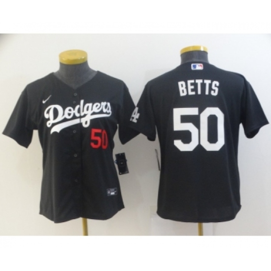 Women's Los Angeles Dodgers 50 Mookie Betts Black Stitched MLB Jersey(Run Small)