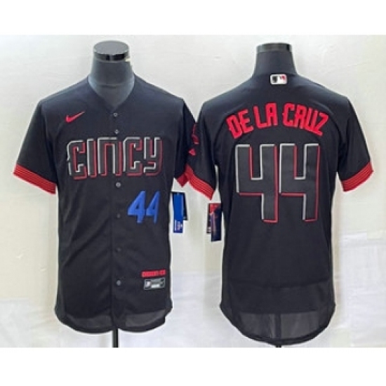 Men's Nike Cincinnati Reds 44 Elly De La Cruz Number Black 2023 City Connect Flex Base Stitched Baseball Jersey1